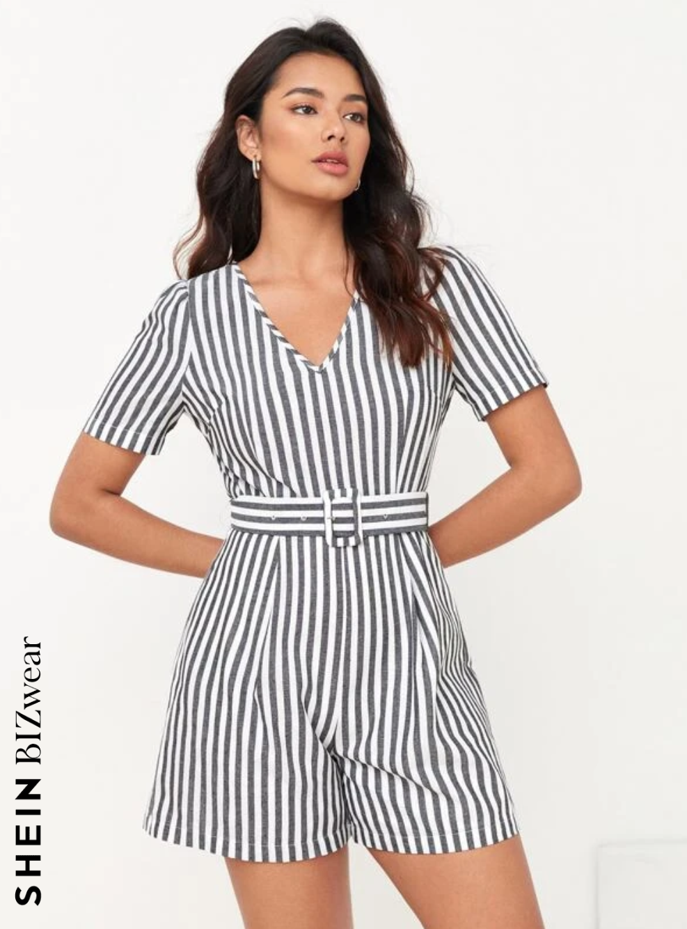 Shein ზოლიანი კომბინიზონი ქამრით, S/M ზომა