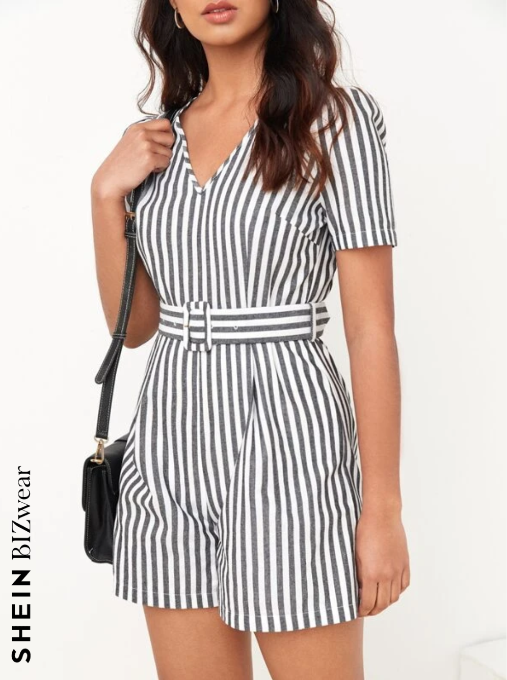 Shein ზოლიანი კომბინიზონი ქამრით, S/M ზომა